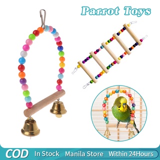 Wooden Bird Parrots Swing Toy Hanging Climbing Ladders Perch Rack with Colorful Beads Bells