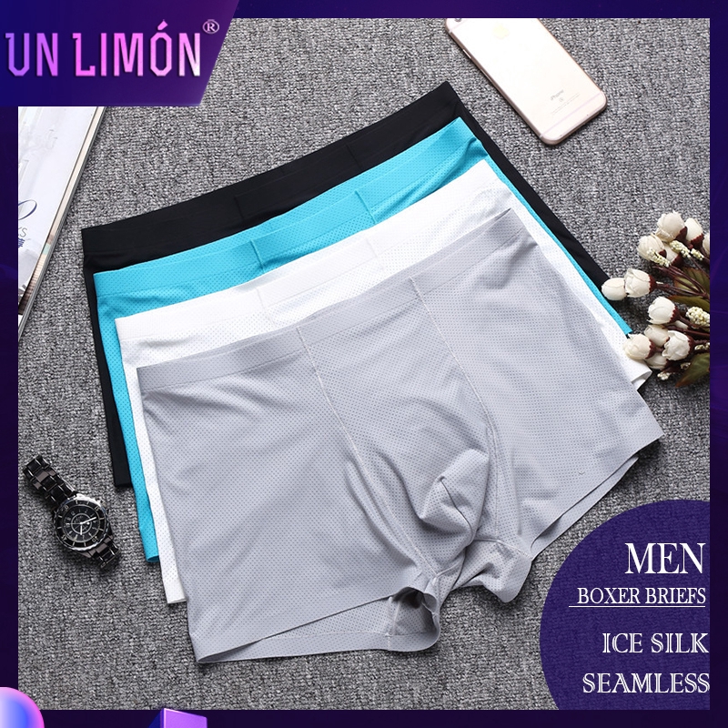 UNLIMON Men Seamless Breathable Boxer Briefs Mesh Thin Nylon Ice Silk ...