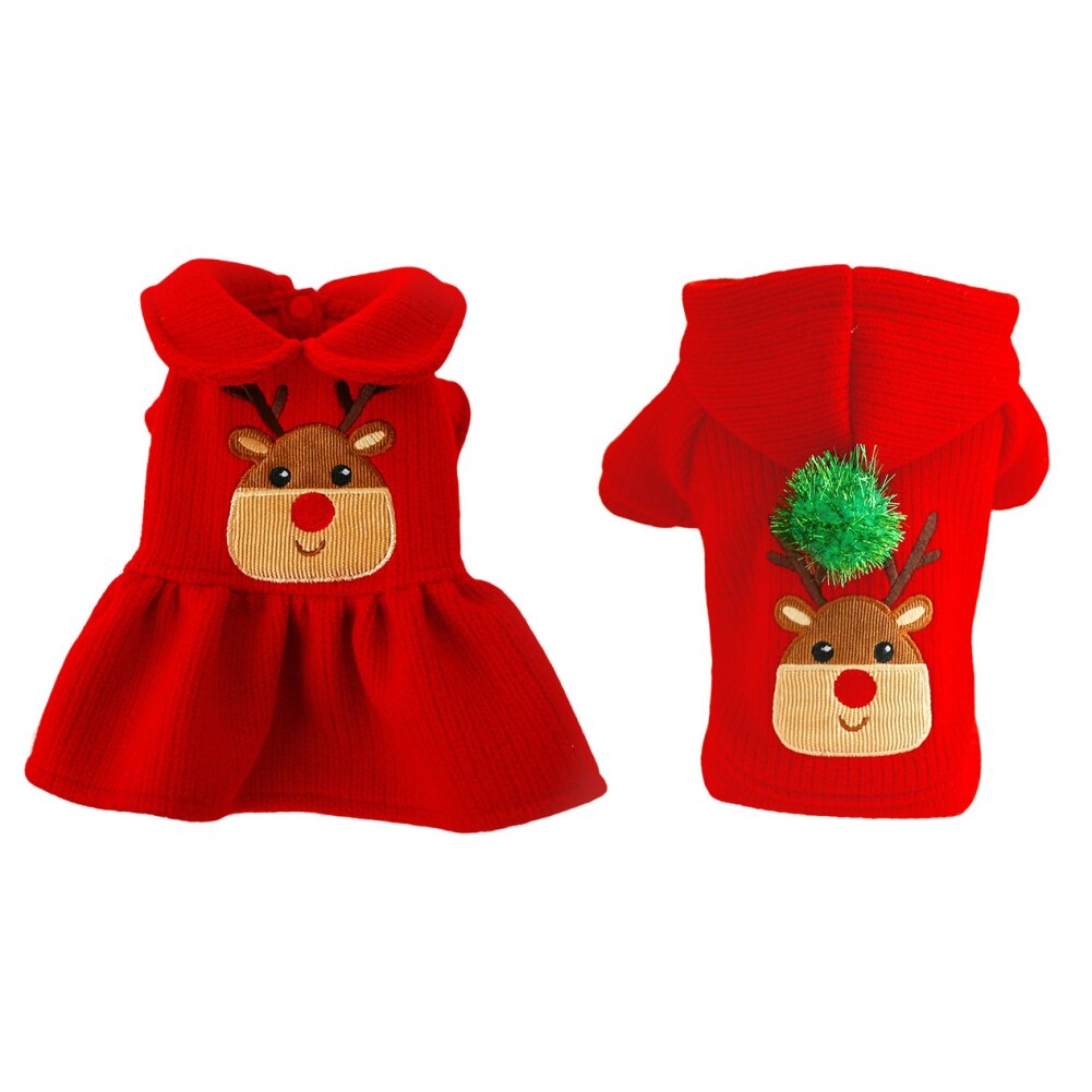 Christmas Small Dog Sweaters Female Girl Warm Sweaters Skirt Warm Dog