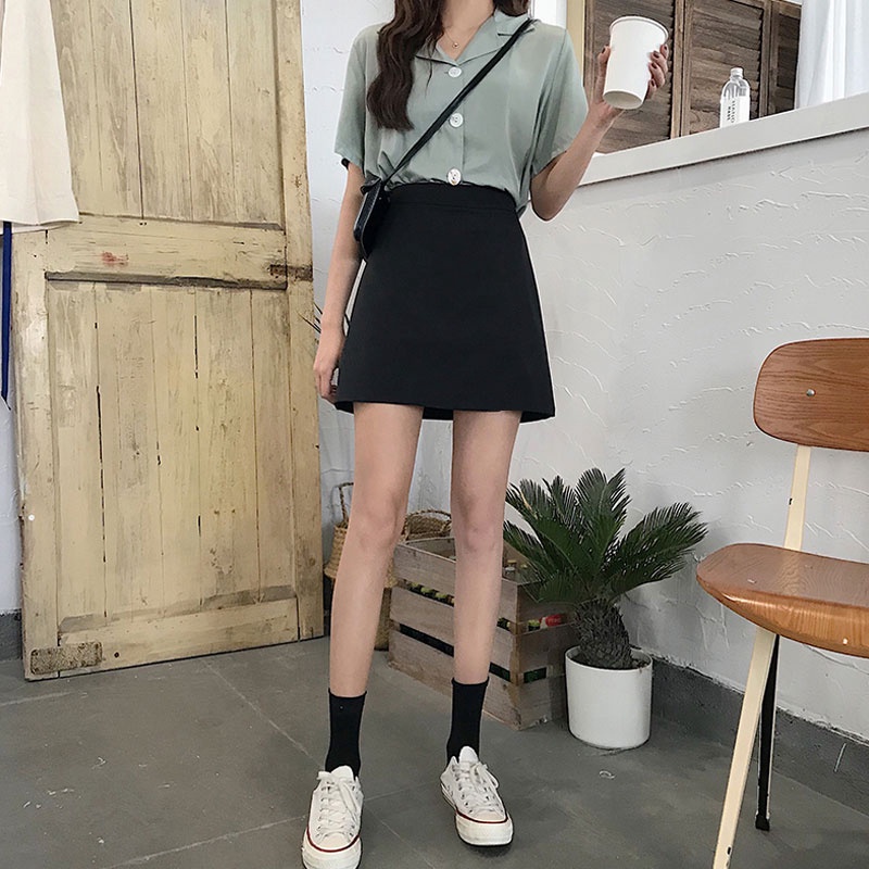 All-Match High Waist Casual Solid Color Short Skirt Simple Summer Slimmer  Look Mini Student Half Girls Clothing New Style Korean Version Black Loo |  Shopee Philippines