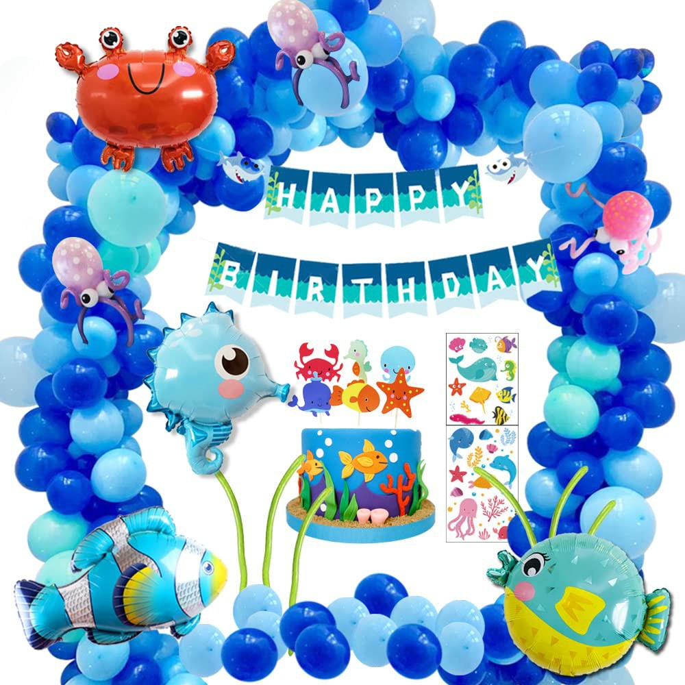 Aperil 96pcs Balloon Set Blue Ocean Sea Animal theme Mini Fish Balloon ...