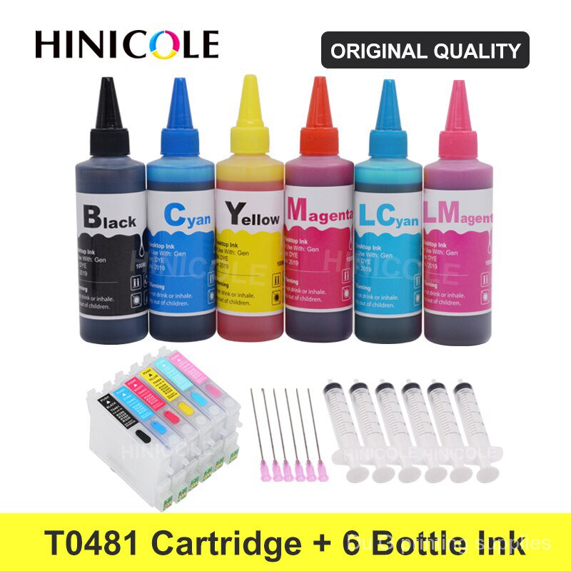 T0481 T0486 XL Printer Ink Cartridge + 600ml Bottle Ink Refill Kit