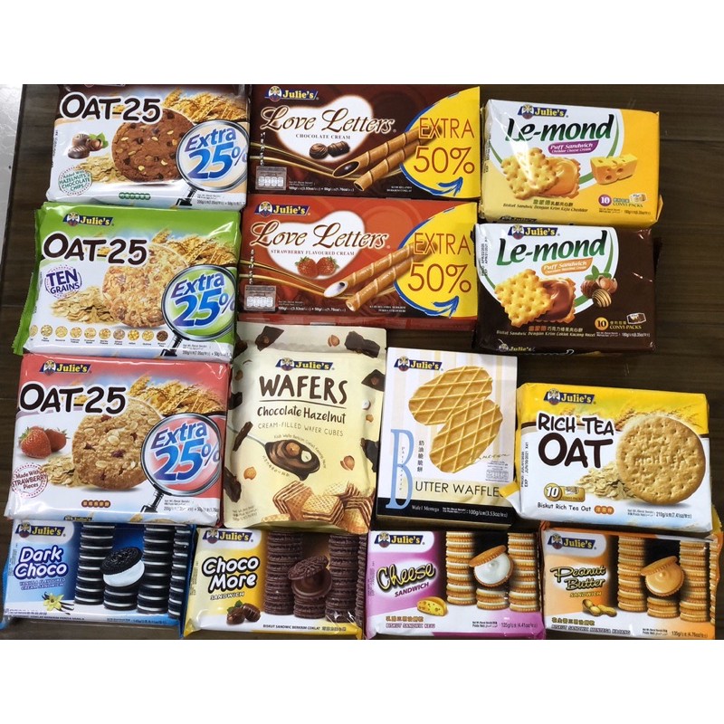 Assorted Julie’s Biscuits (Oat 25, Lemond, Love Letters, Wafers