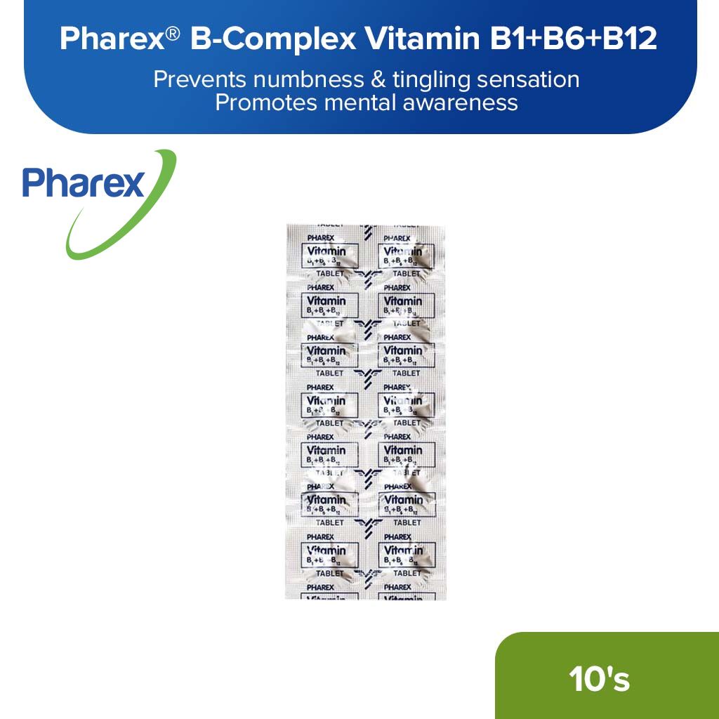 Pharex B Complex Vitamin B1b6b12 100mg5mg50mcg 10 Tablets Tingi Nerve Health Presyo ₱52 2184