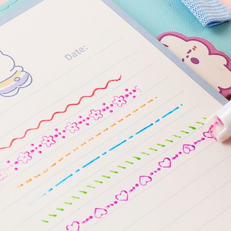 6 Colors Line Color Pen Multi-Shaped Outline Curve Highlighter