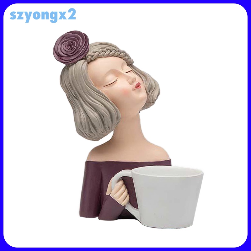 Szyongx2 Cute Girl With Cup Art Character Statue Tabletop Home Ornaments Craft Gift Shopee Philippines