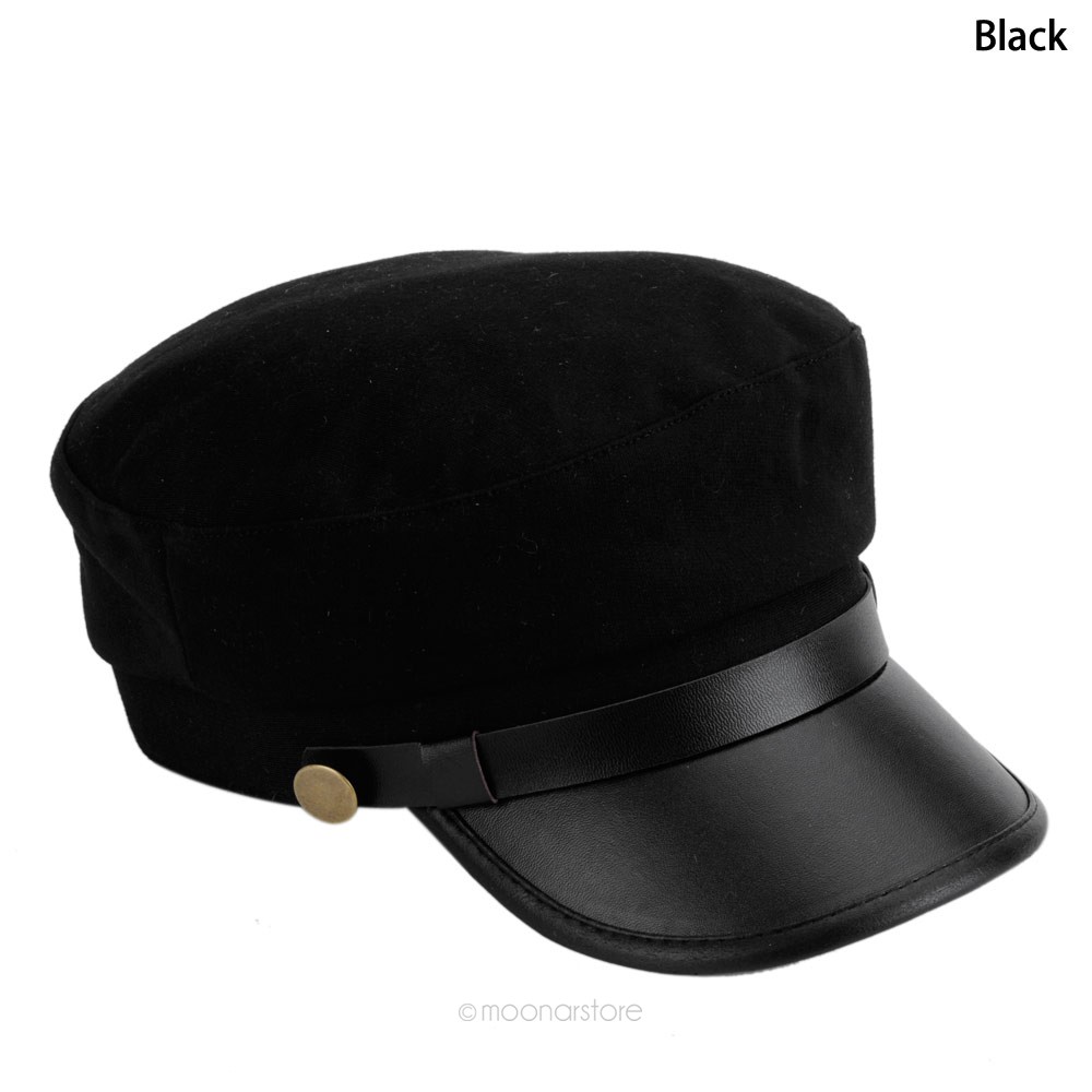 Black Fisherman Army Leather Cap Cadet Military Navy Sailor Flat Top Hat Shopee Philippines