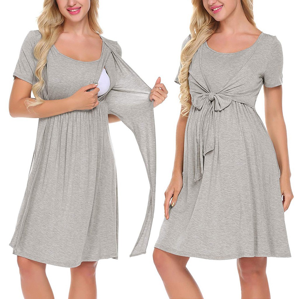 Women Maternity Striped Cami Dress Spaghetti Straps Nursing Dress Breastfeeding Nursing Nightgown Sleepwear