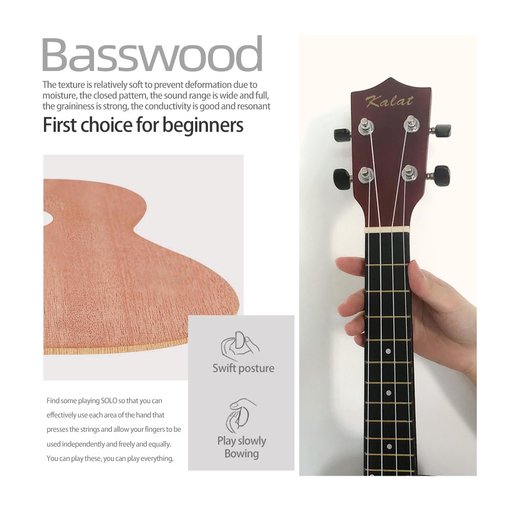 Kabat 9Pcs 21 Inch Beginners Soprano Basswood Ukulele Wooden Ukelele Guitar Set With Accessories