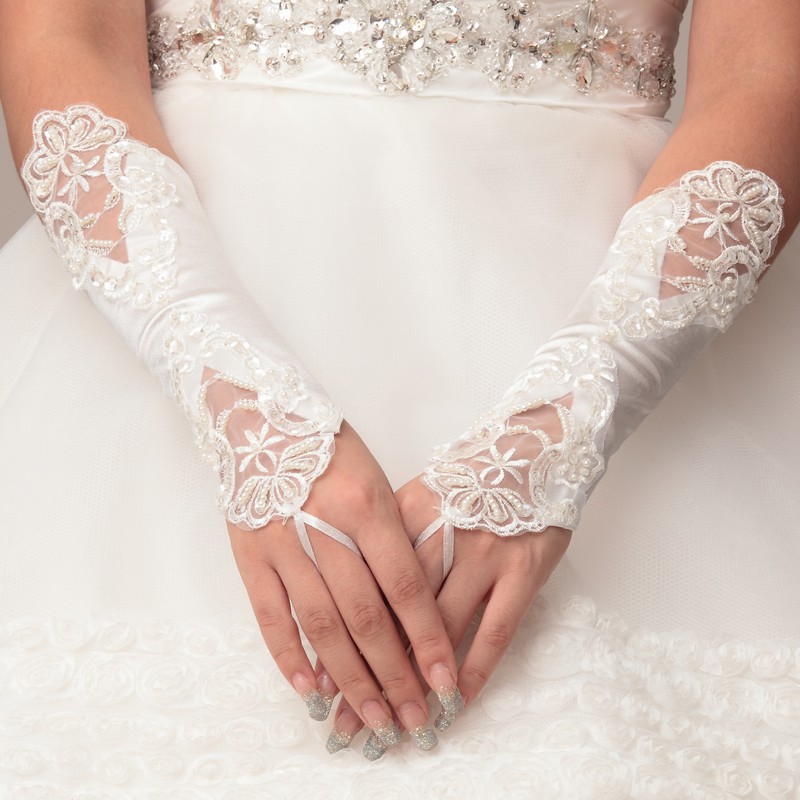 Wedding Gloves Pearl Red Lace Wedding 