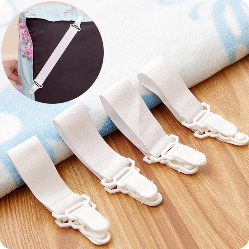 Sopito Bed Sheet Fasteners 4pcs Adjustable Sheet Straps Heavy Duty Bed Sheet Grippers Suspenders for Mattresses Fitted Sheets Flat Sheets White 