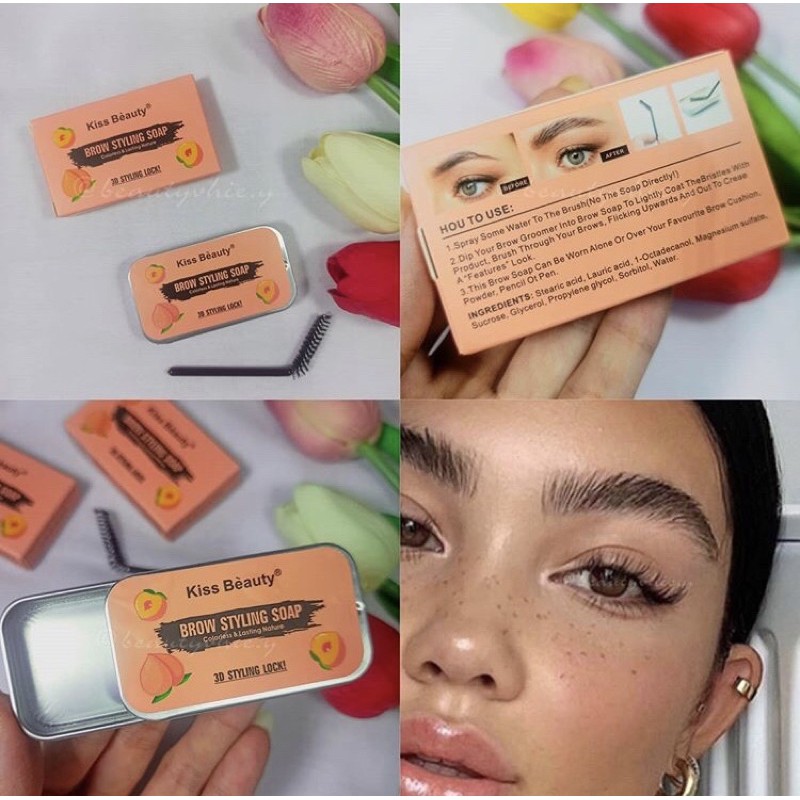 j&r Kiss Beauty Peach Eyebrow Soap Wax with Brush,Waterproof Brows
