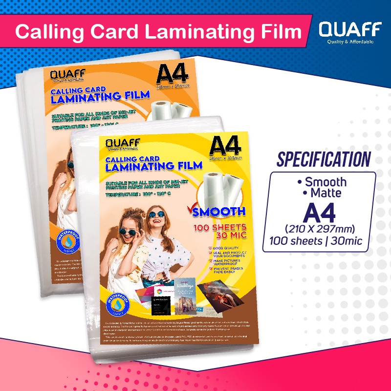 QUAFF Calling Card Laminating Film A4 Size Glossy & Matte 30Micron