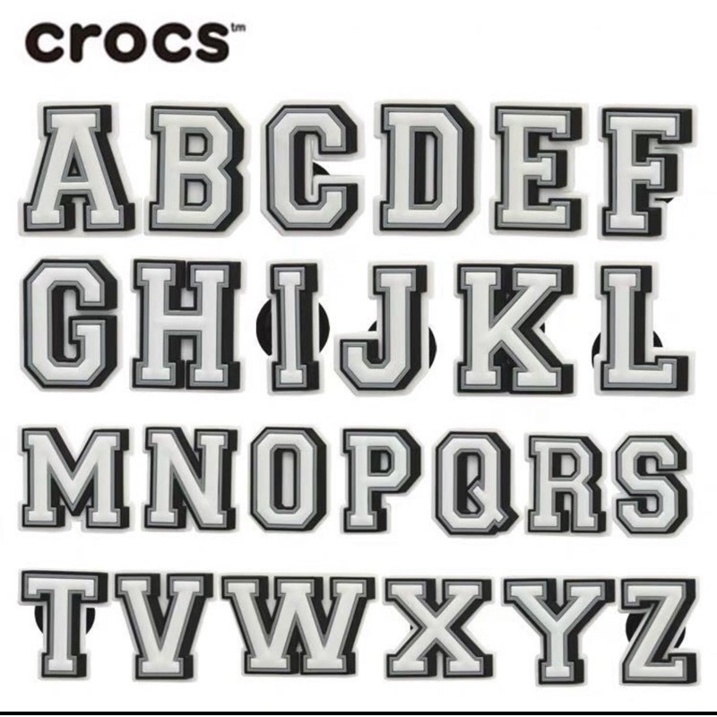 Gothic Old English Letters Croc Charms Alphabet Shoe Charm Black