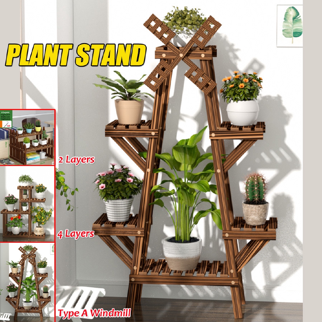 2 4 Layers Wooden Plant Stand In Outdoor Garden Planter Flower Pot Stand Shopee Philippines