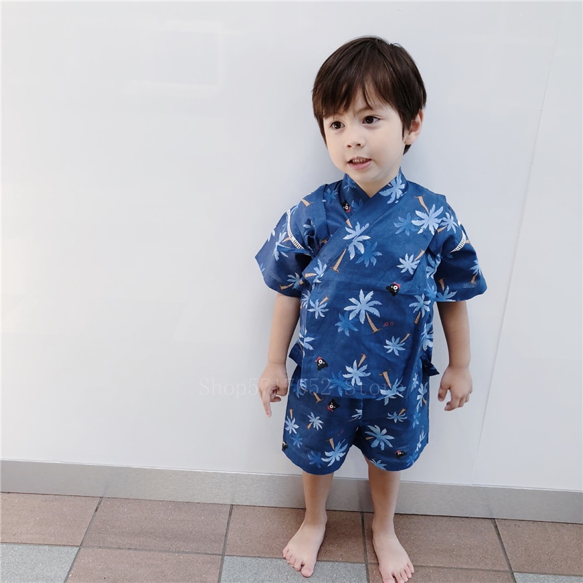 Kids Japanese Kimono Sleepwear Lovely Baby Boys Pajamas Yukata Pure Cotton Print Breathable Summer Shopee Philippines