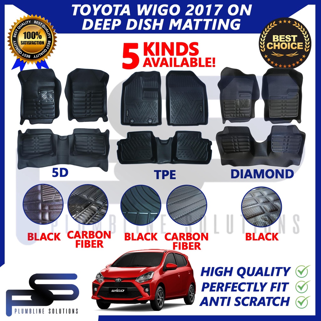 Tpe D Black Carbon Fiber Deep Dish Matting For Toyota Wigo Deep Dish Car