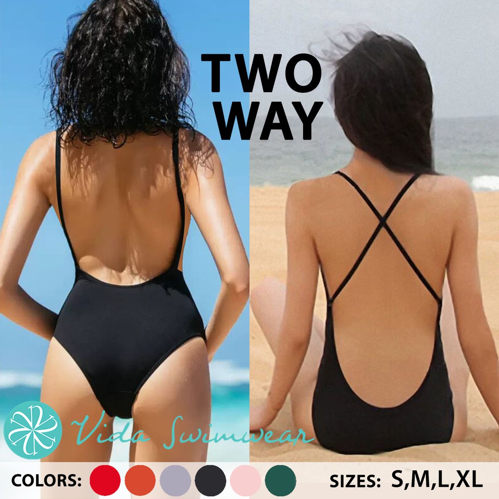 2 WAY One Piece Swimsuit Sexy Back Korean Swimwear Monokini Push Up Swimsuit  | Shopee Philippines