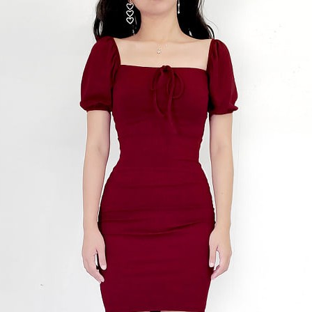 maroon fitted dress