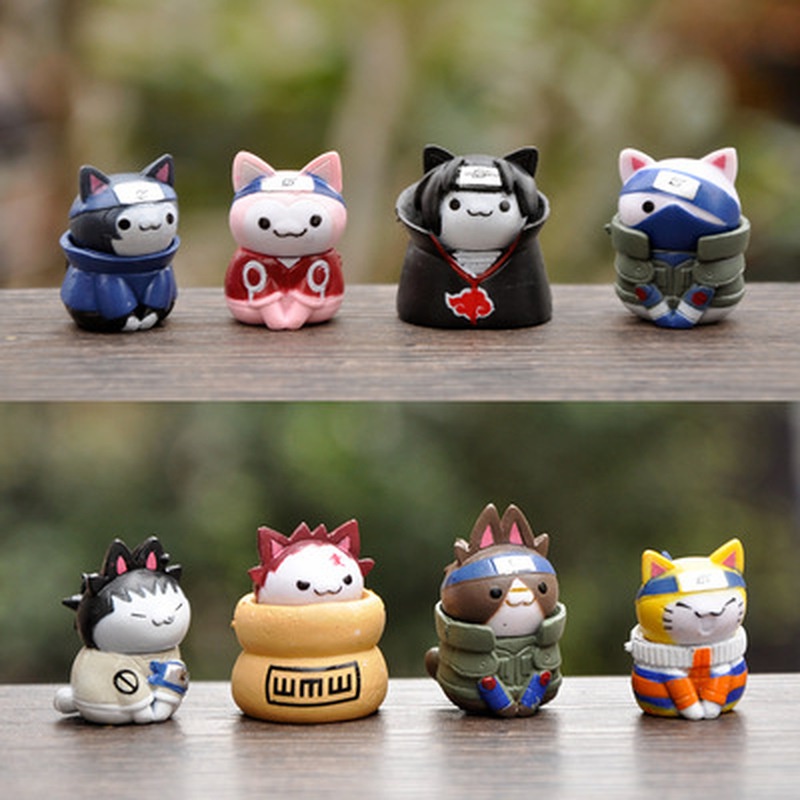 8pcs Anime Naruto Cat Figures Kitten Sasuke Itachi Collectible Action ...