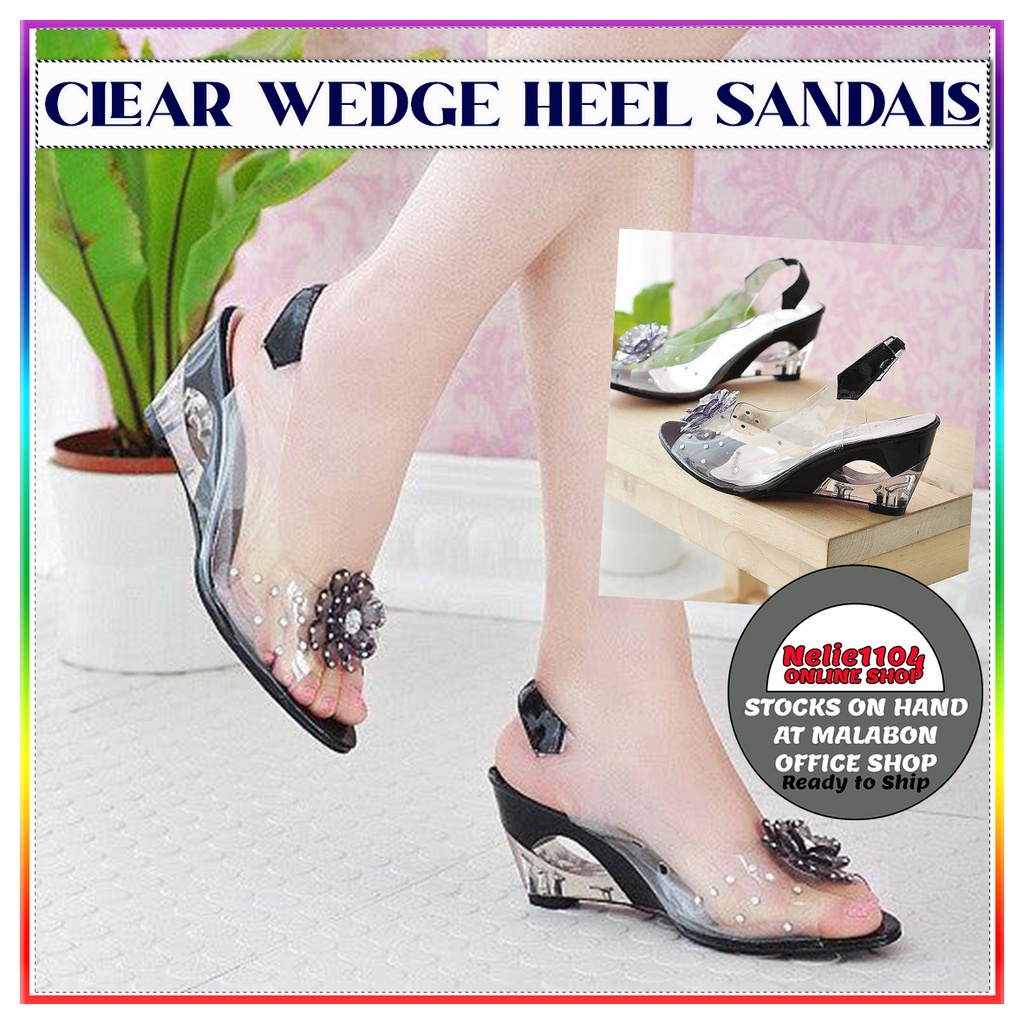Size: 7 transparent crystal shoes sandals shoes Cinderella shoes high heel  wedge sandal summer shoe | Shopee Philippines