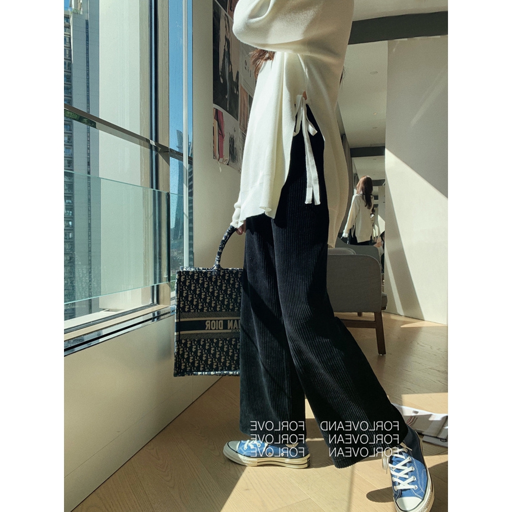 white corduroy wide leg pants