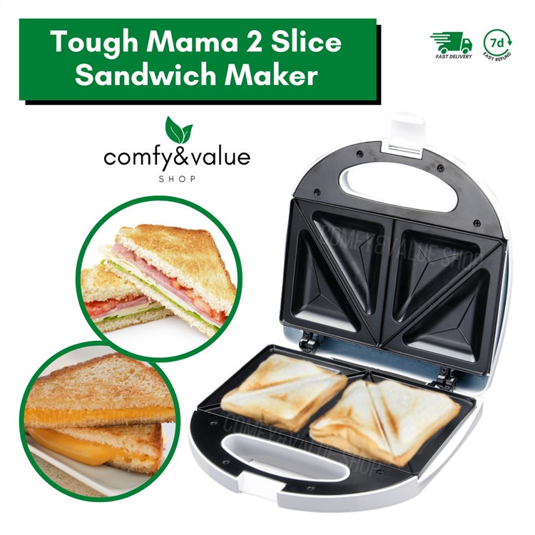 Tough Mama 2 Slice Sandwich Maker, Non Stick Coating Plate Space Saving