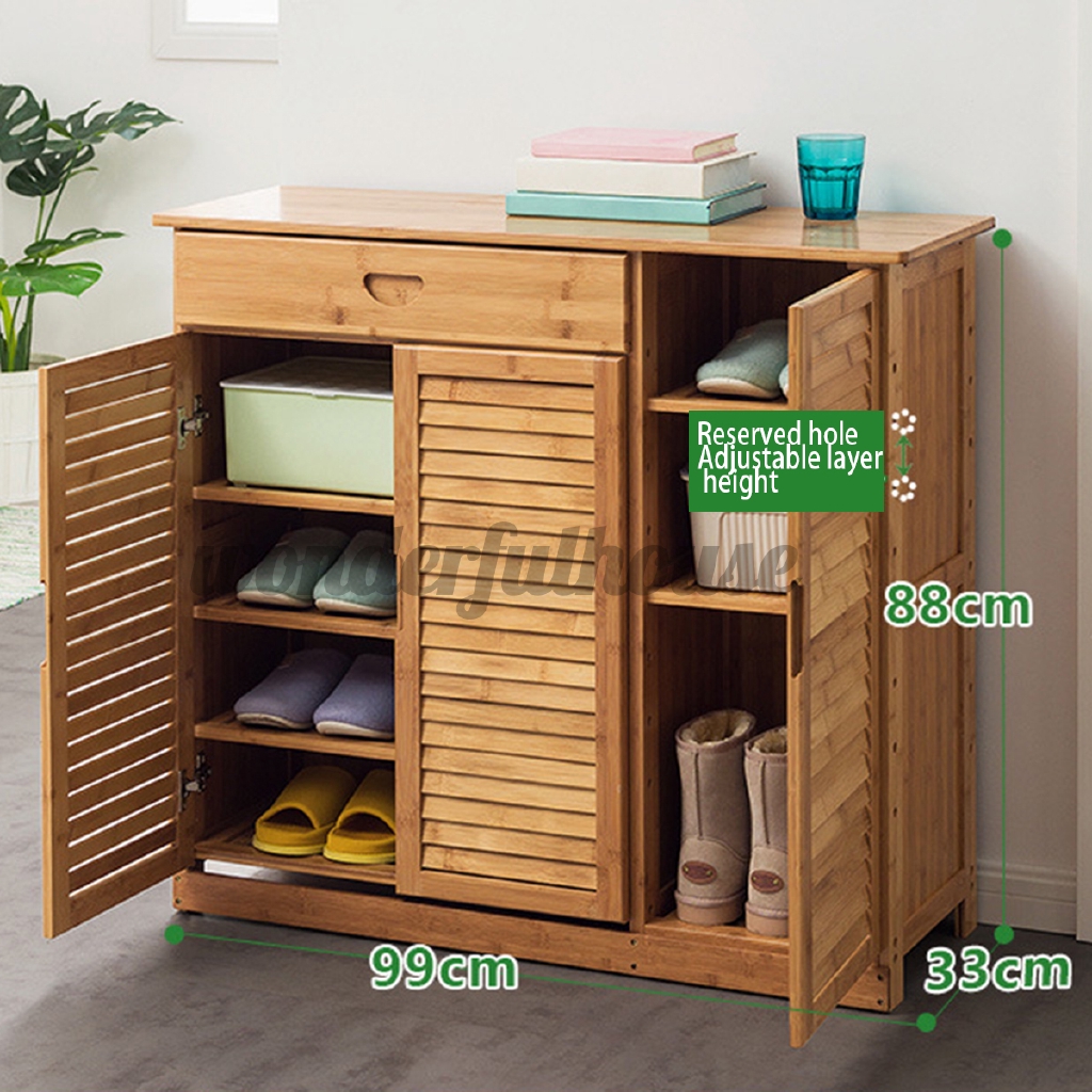 2 3 Doors Drawer Shoe Cabinet Rack Wooden Shelf Stool Storage Cupboard Organiser Shopee Philippines