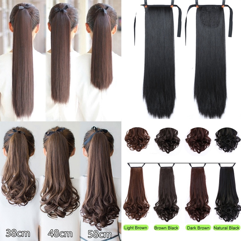 Long Straight Curly Drawstring Ponytail Extension Black/Brown Hairpiece  Clip In Hair Extension Wigs | Shopee Philippines