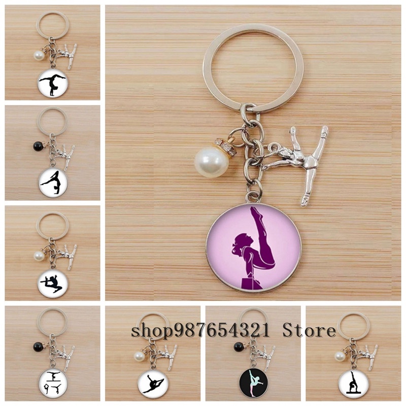 Leisure gymnast pattern keychain Rhythmic gymnast pattern glass pendant