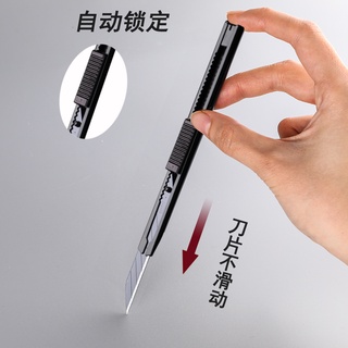 Deli Retractable Box Cutter 9mm 30 Degree Blade Utility Knife Carbon Steel Self-locking Design Cu #3