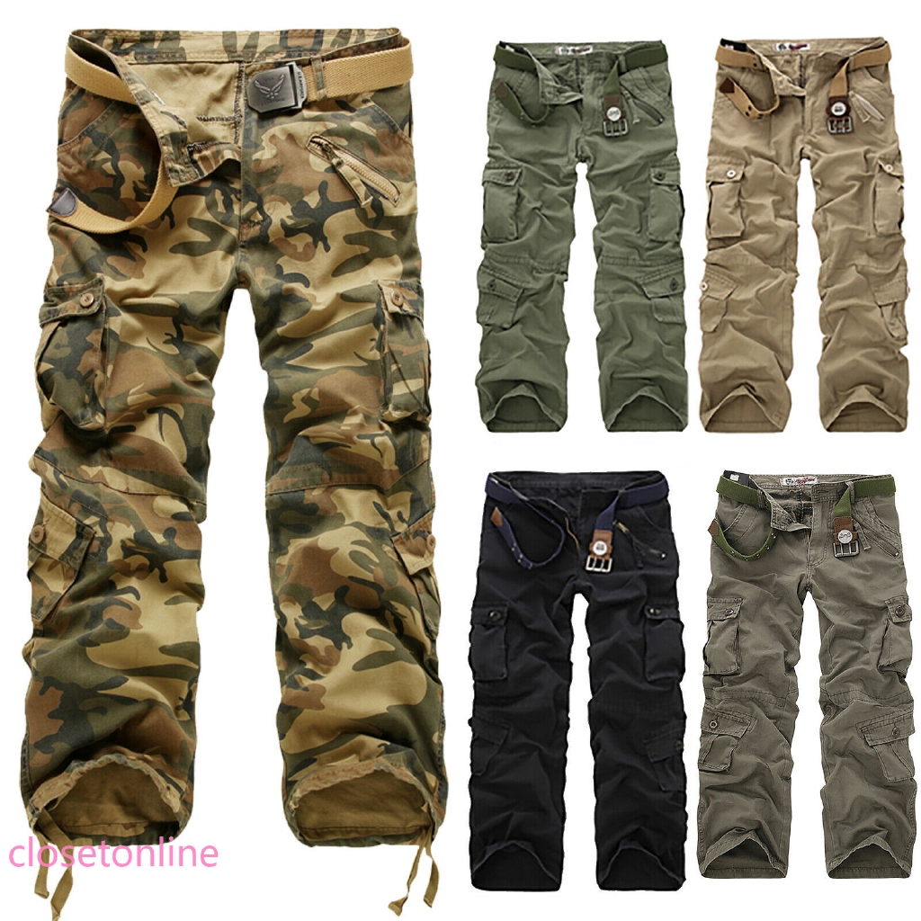 camouflage high rise cargo pants