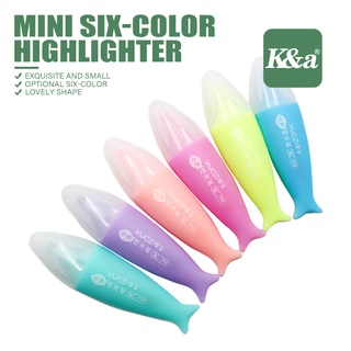K&A Mini Highlighter Pens Set Creative Cute Style Pen Stationery 6 Pcs/Pack