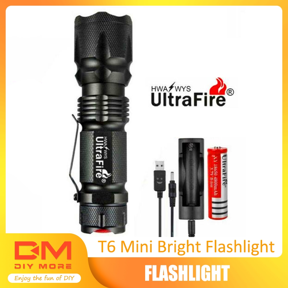 Bright Police 350000LM Zoom T6 LED 18650 Flashlight 5Modes Torch Battery Charger