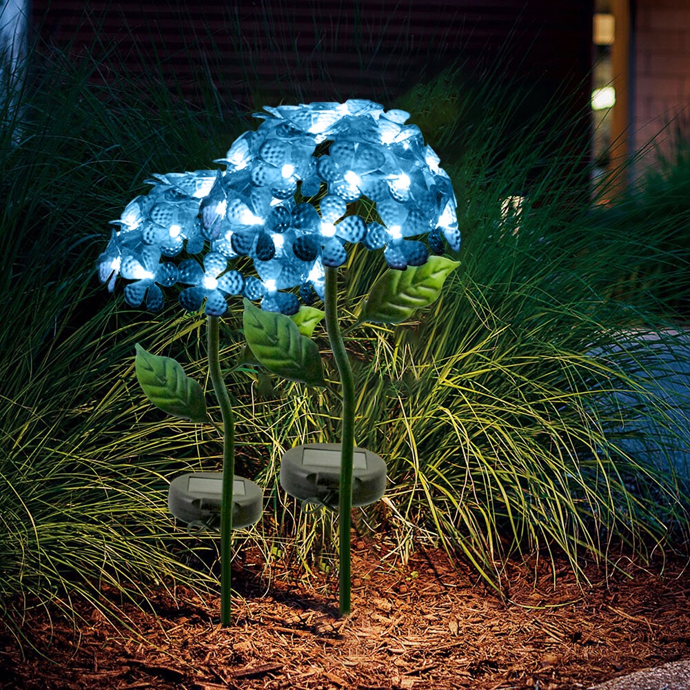 LED Solar Light Hydrangea Flower Lawn Stakes Lamp Outdoor Garden Art