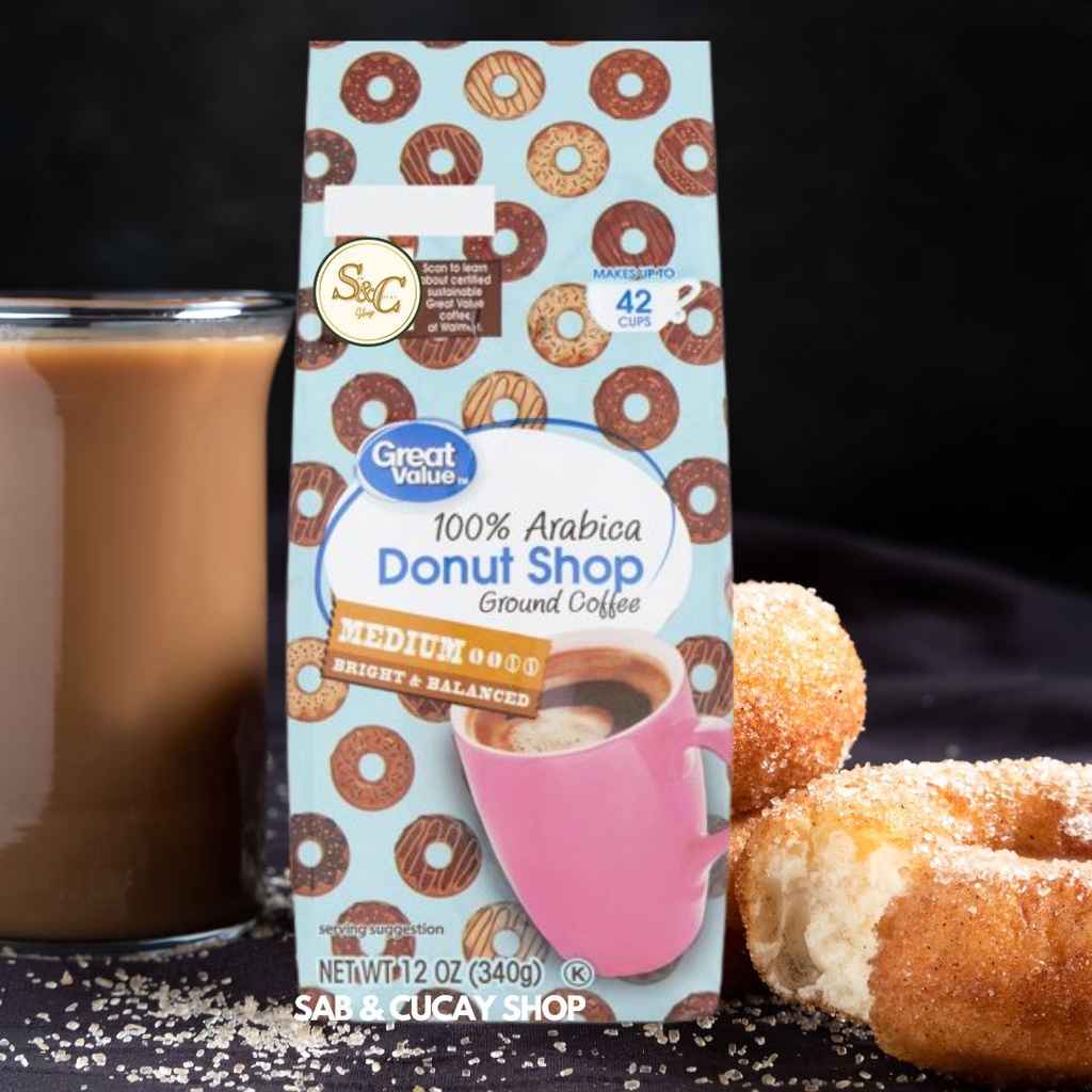Great Value Donut Shop 100 Arabica, Medium Roast, Ground Coffee 12 oz