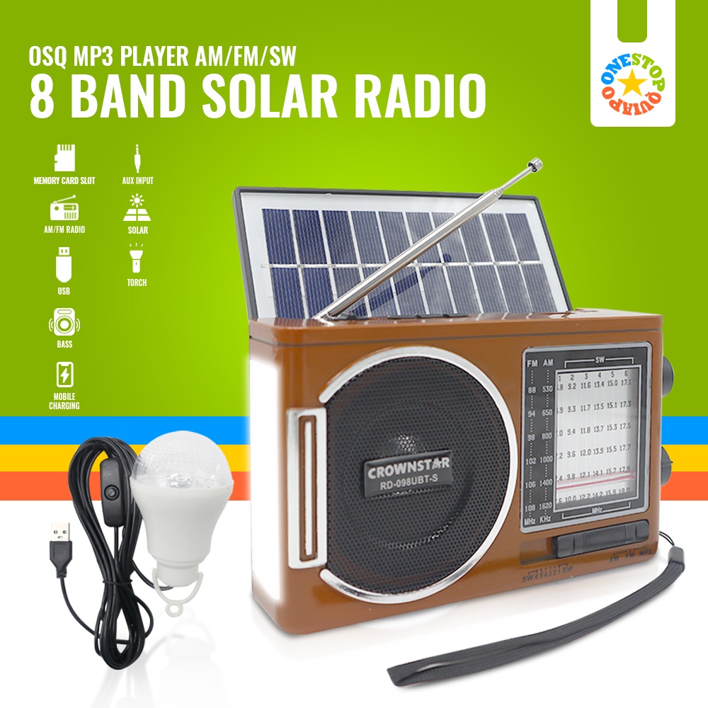 OSQ Bluetooth AM/FM/SW 8 band Solar Radio with USB/TF with LED Light ...