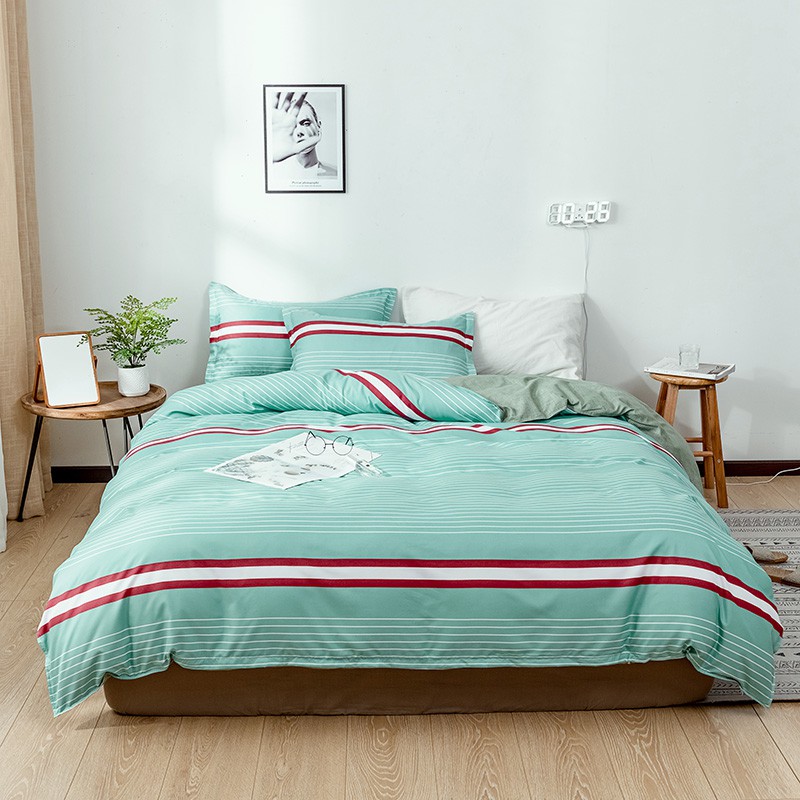 Bedding Set Special Green Stripe Quilt Cover 3 4pcs Bed Sets