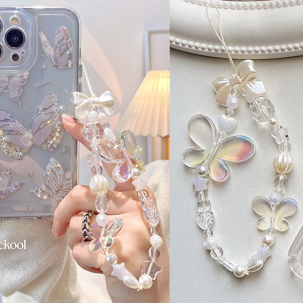 INS Laser Butterfly Mobile Phone Chain Anti-Lost Soft Pottery Rope ...