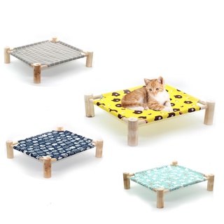 Wooden Elevated Portable Cooling bed Cat Hammock with stand Washable Cotton Canvas bed Pet Dog Cat