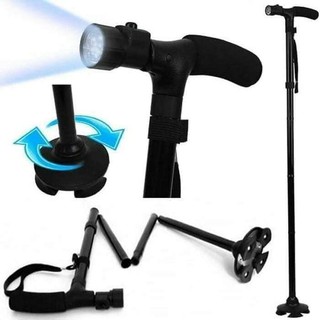 TONG'S Trusty Cane Folding, Walking Triple Head Pivoting Base with LED (Black) #2