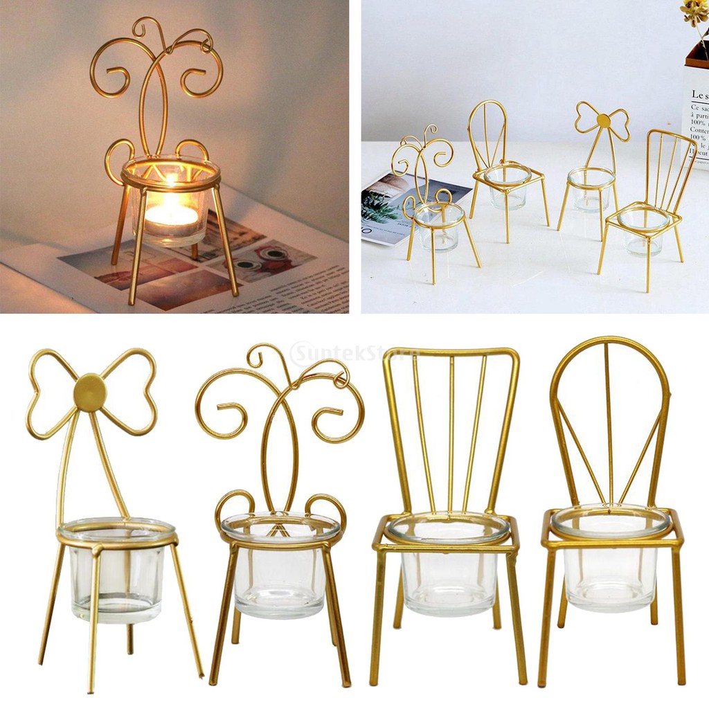 [HOMYL2] Metal Mini Tea Light Holder Iron Chair Tealight Holder Candle Stand Decoration Shopee