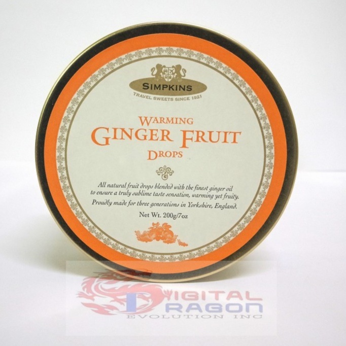 SIMPKINS TRAVEL SWEETS, WARMING GINGER FRUIT DROPS 7OZ (200g