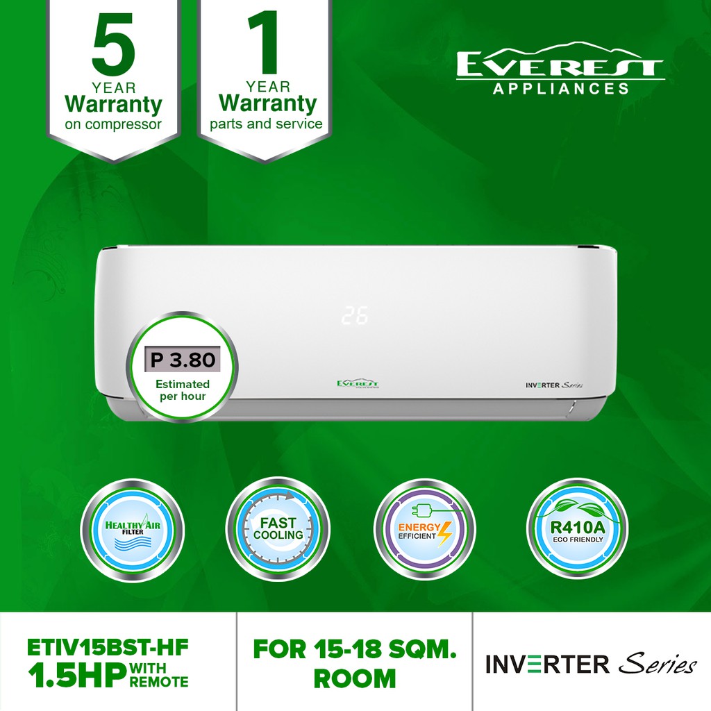 Everest 1.5 HP Split Type Wall Mounted Inverter Aircon with Remote