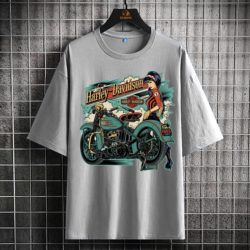 Mashoo korean fashion Round neck Tees Harley Davidson Hip Girl Graphic Printed t-shirt  oversized tshirt for men women vintage clothes Streetwear tops clothing t shirt