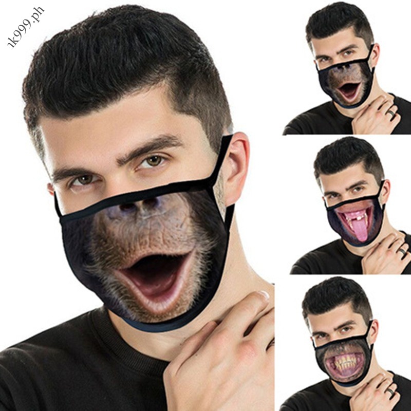 Unisex Adult 3D Animal Printed Funny Face Mask Outdoor Mouth Mask | Shopee  Philippines