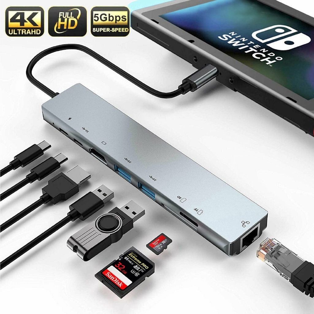 8 in 1 USB C Hub Multiport Adapter Type C To USB-C 4K HDMI Adapter USB ...