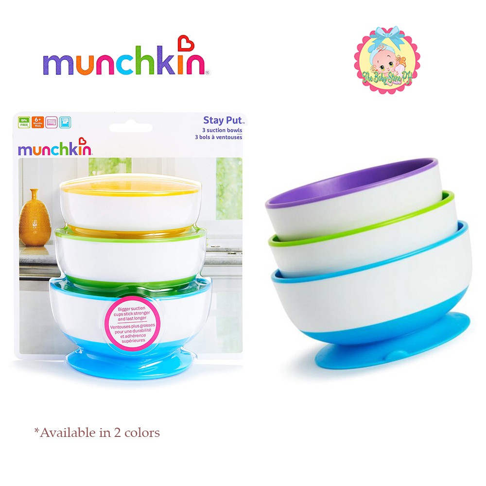 Pack of 3 Munchkin Stay Put Suction Bowls 