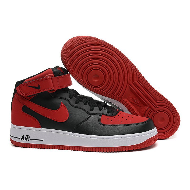 red and black high top forces