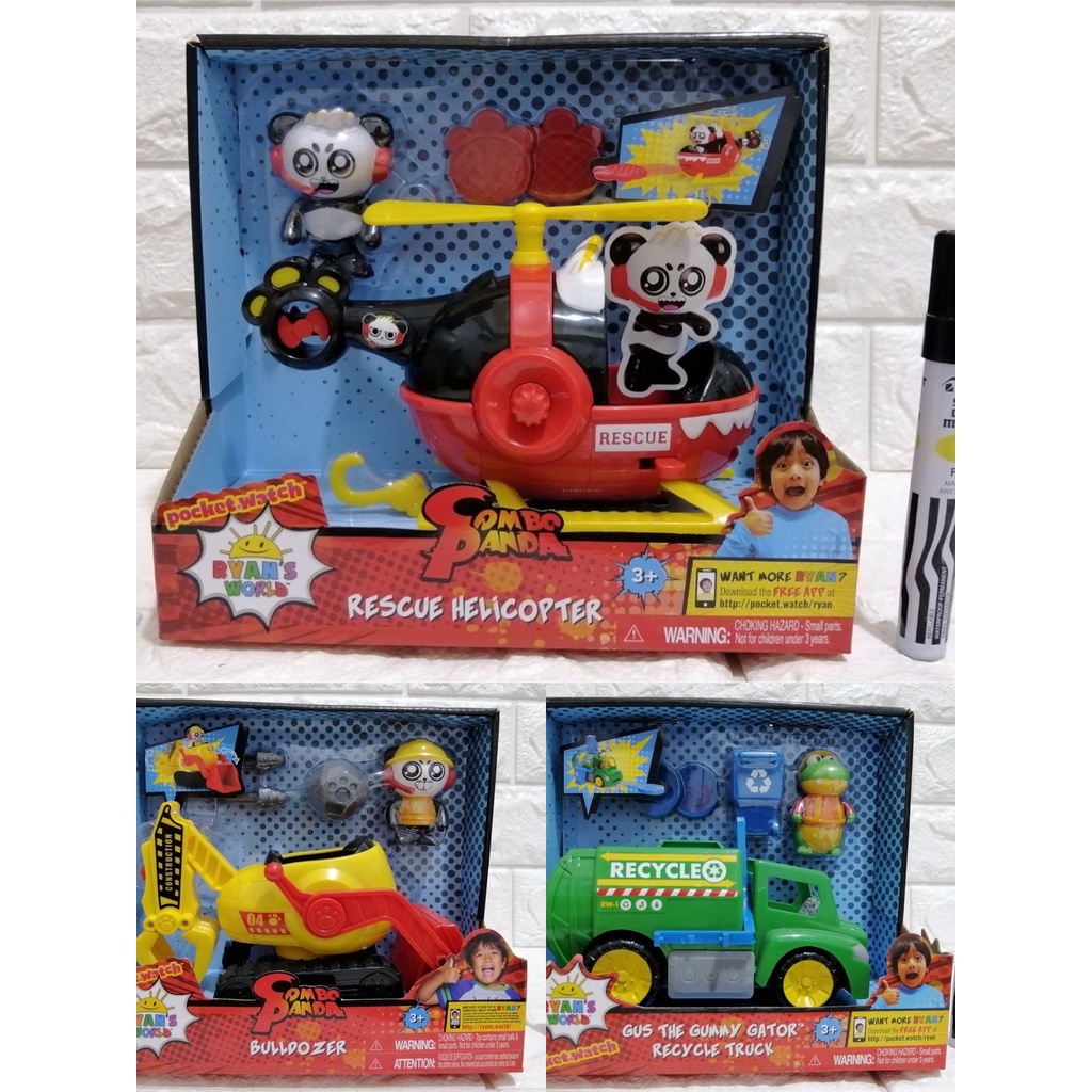 New Ryan's World Helicopter with Combo Panda Figure Bulldozer Gus The